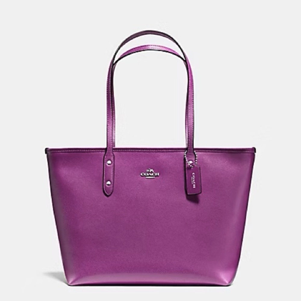 Coach Crossgrain Leather City Zip Top Tote in Hyacinth/Mauve